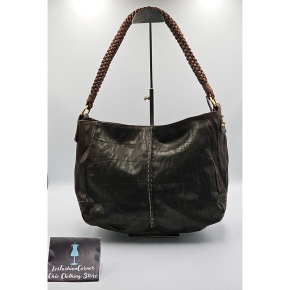 Christopher Kon Women's Brown Leather Braided Handle Shoulder Boho Bag Sz L 2561 - Picture 1 of 11